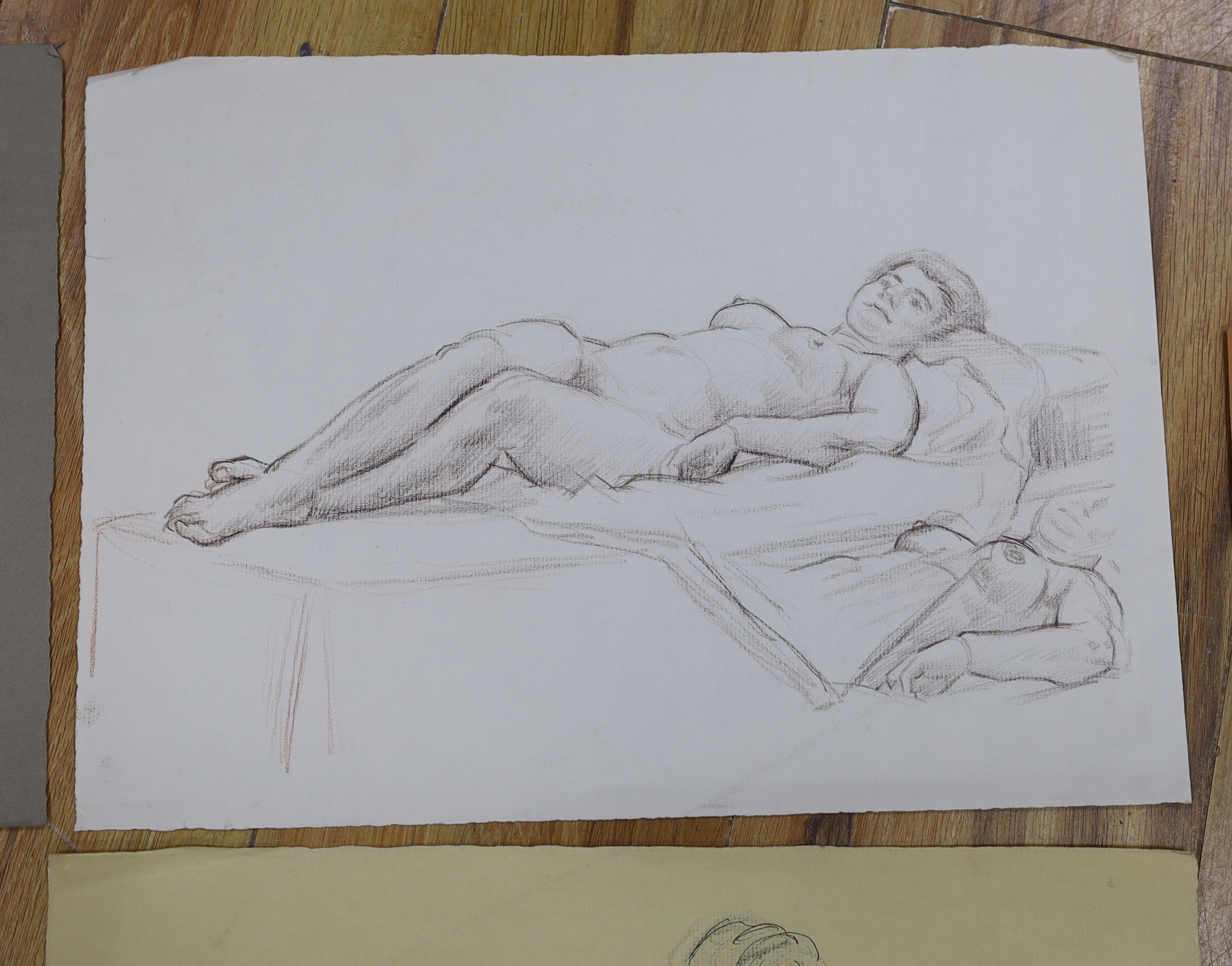 Clifford Hall (1904-1973), five ink and pencil nude studies on paper, largest 38 x 28cm, unframed